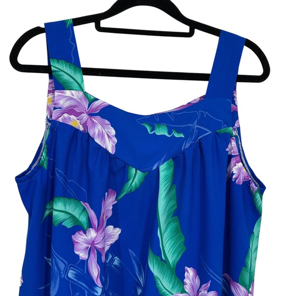 Royal Palm Hawaii Blue Floral Muumuu‎ Dress L Sleeveless Maxi USA Made - Picture 2 of 5